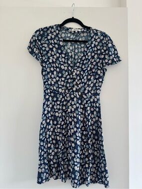 Navy Blue Floral Button-Front Dress
